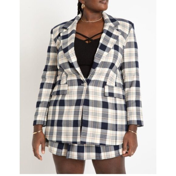 Eloquii Womens Plus Size 16 Blazer Plaid Fully Lined One Button Career - Picture 1 of 5